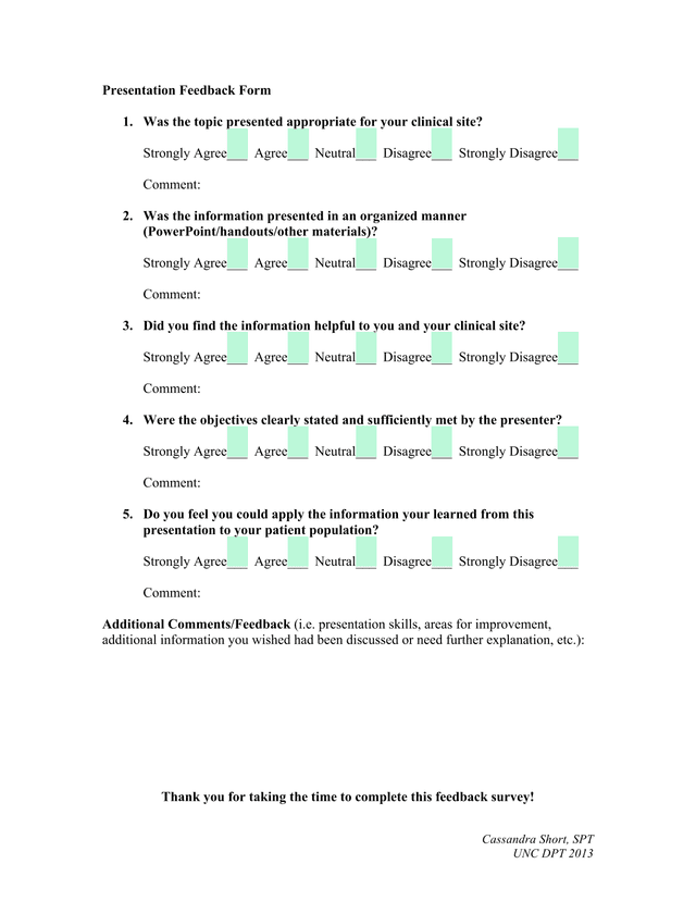 Presentation Feedback Form screenshot
