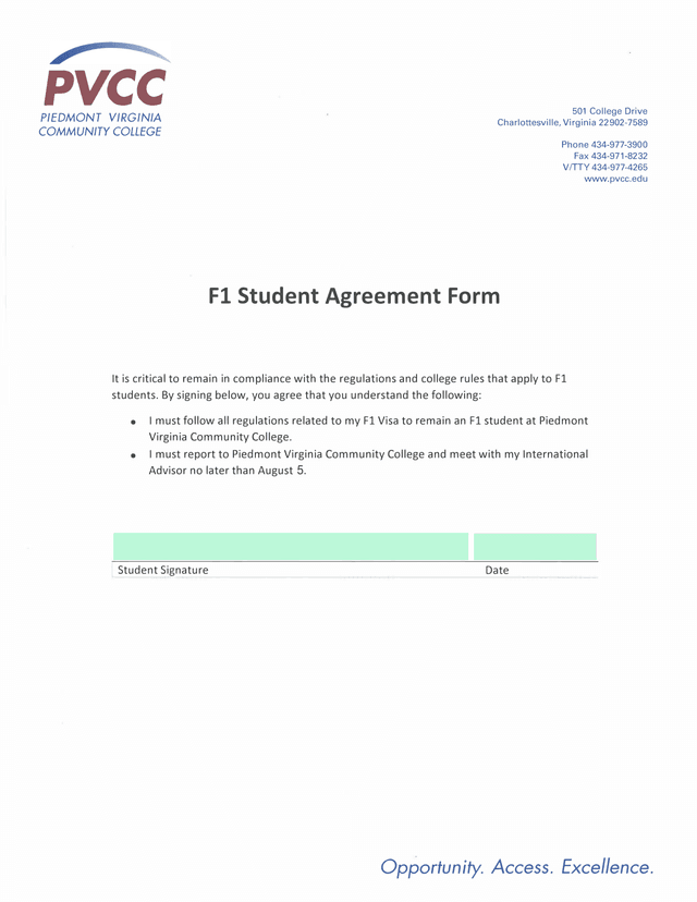 Fl Student Agreement Form screenshot