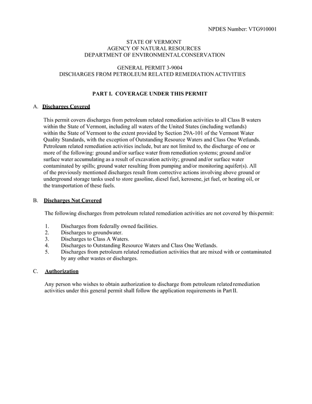 GENERAL PERMIT 3 9004 DISCHARGES FROM PETROLEUM RELATED REMEDIATION ACTIVITIES screenshot