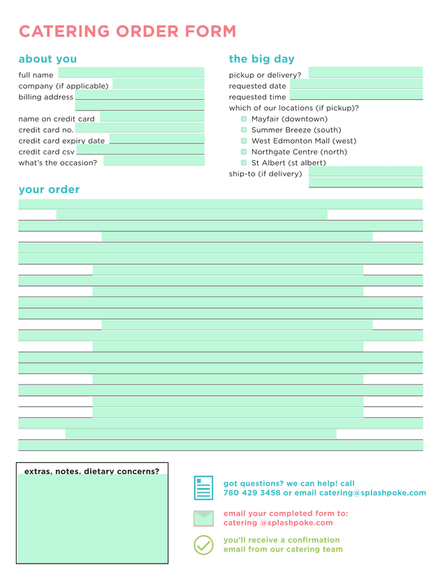 CATERING ORDER FORM screenshot