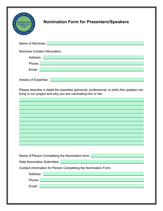 Nomination Form For PresentersSpeakers screenshot