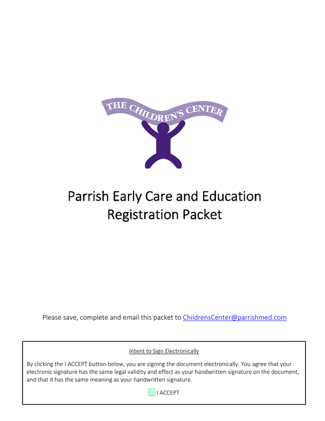 Parrish Early Care And Education Registration Packet screenshot