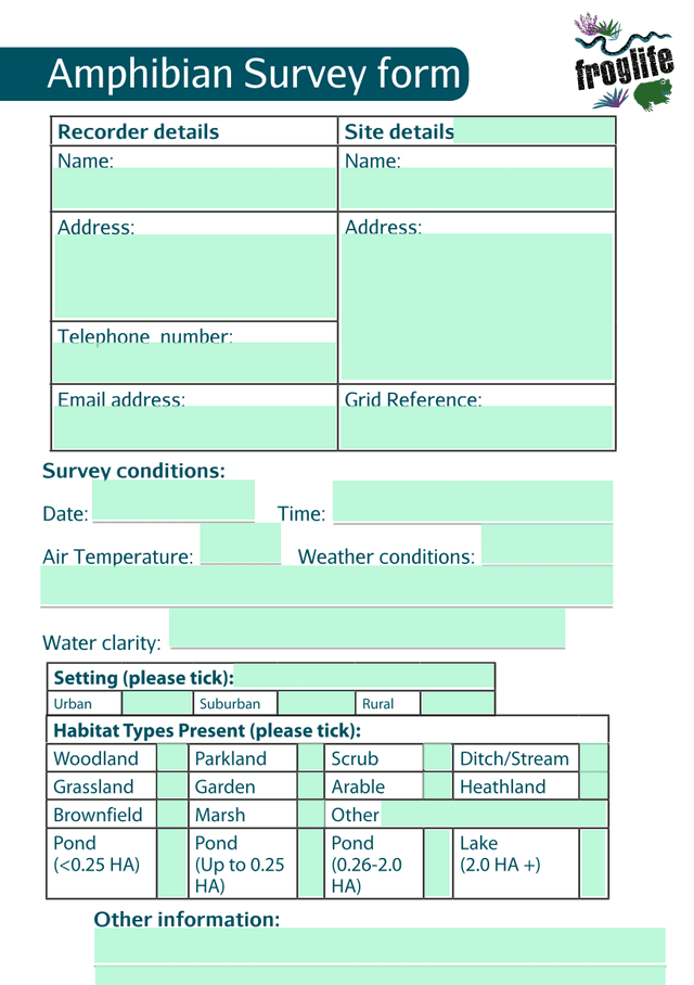Amphibian Survey Form screenshot