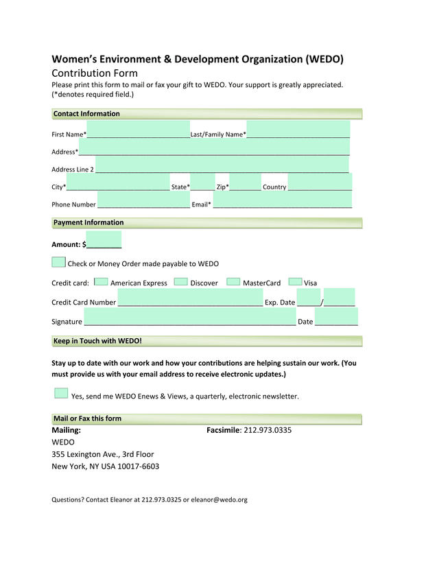 WEDO Contribution Form screenshot