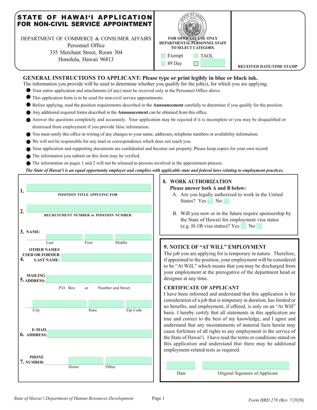 Form HRD 278 screenshot