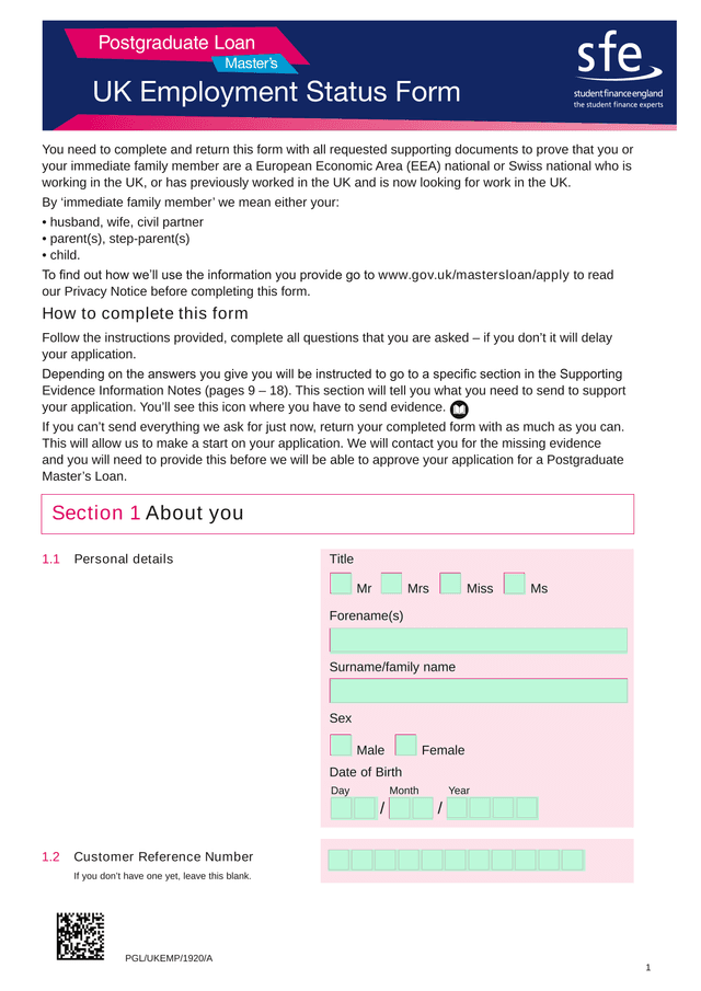 UK Employment Status Form screenshot