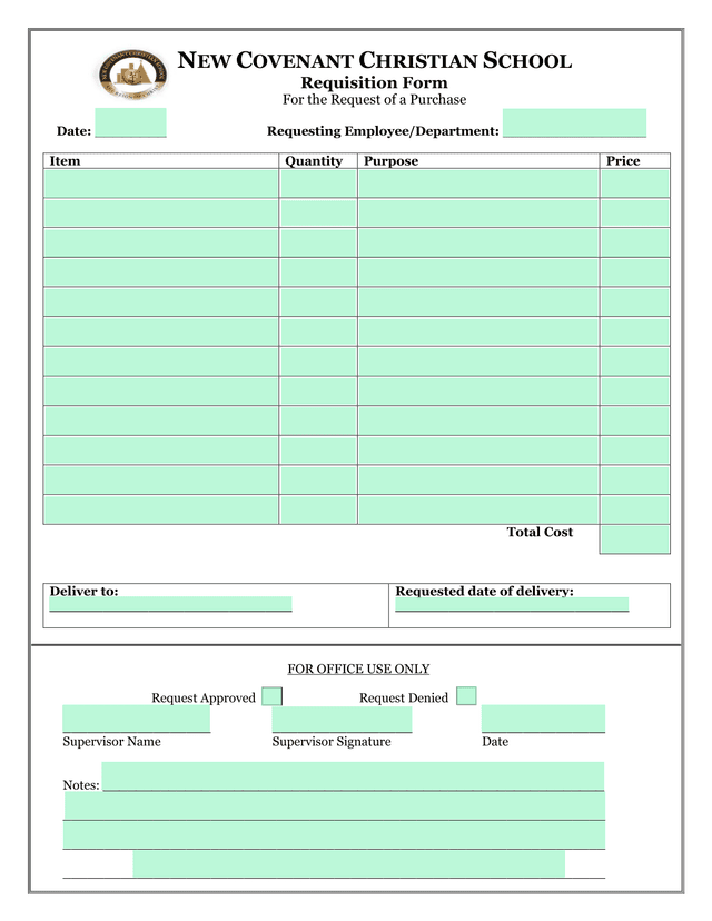Requisition Form screenshot