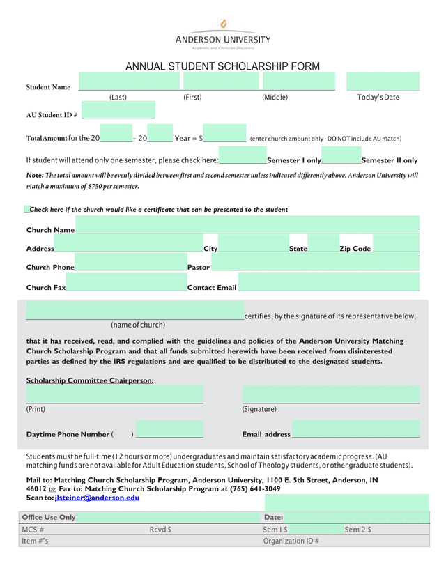 Annual Student Scholarship Form screenshot