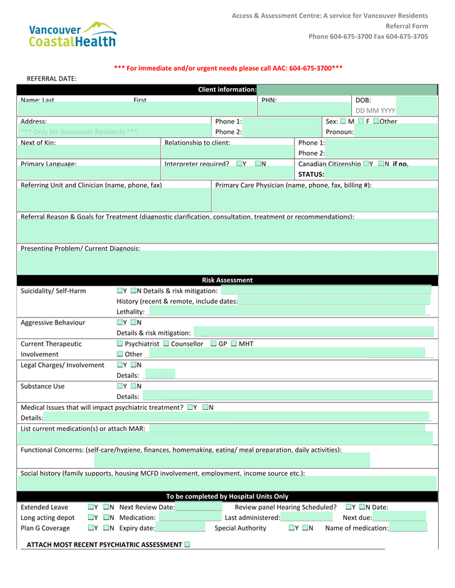 Access  Assessment Centre Referral Form screenshot