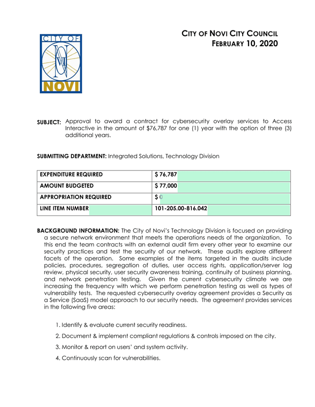 Cybersecurity Overlay Services Contract screenshot