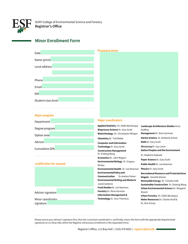 Minor Enrollment Form screenshot