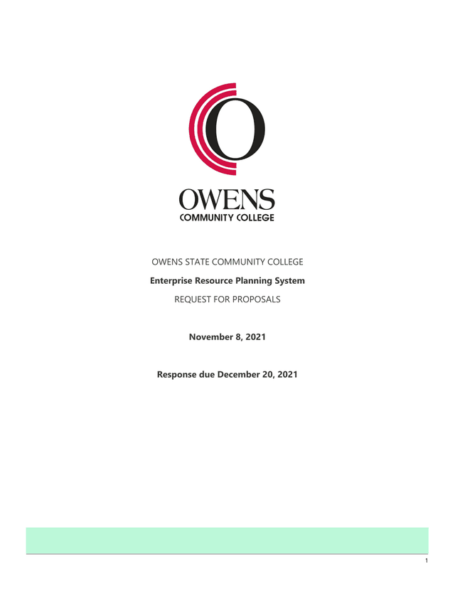 Owens State Community College Enterprise Resource Planning System Request For Proposals screenshot