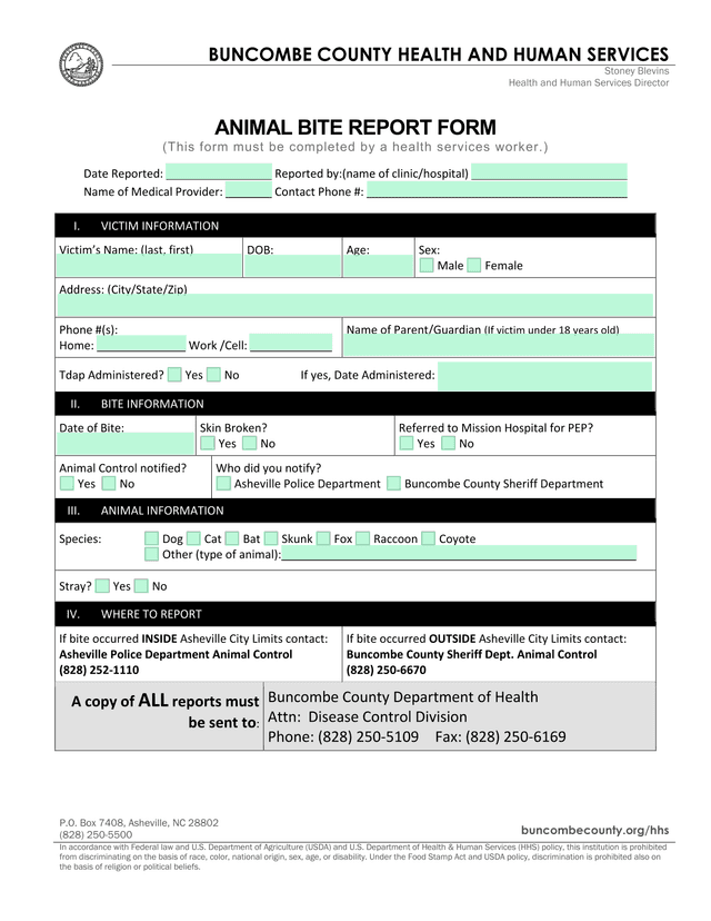 Animal Bite Report Form screenshot
