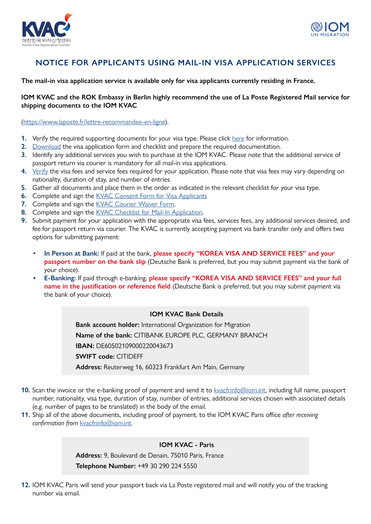 Notice For Applicants Using Mail In Visa Application Services screenshot