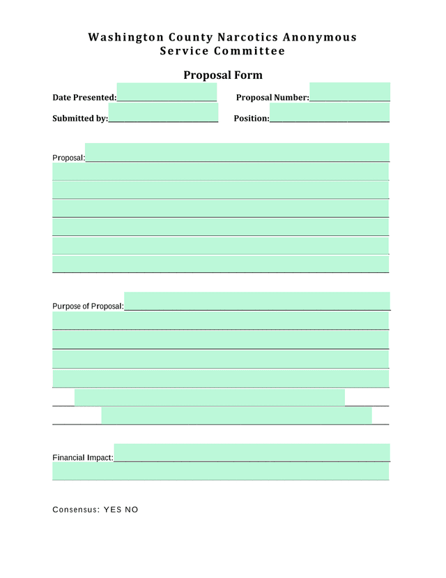 Washington County Narcotics Anonymous Service Committee Proposal Form screenshot
