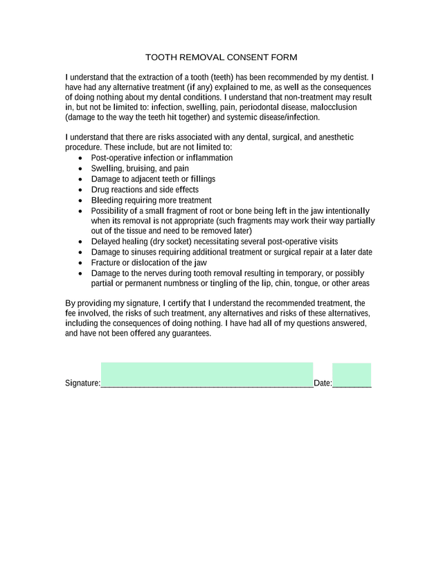 TOOTH REMOVAL CONSENT FORM screenshot