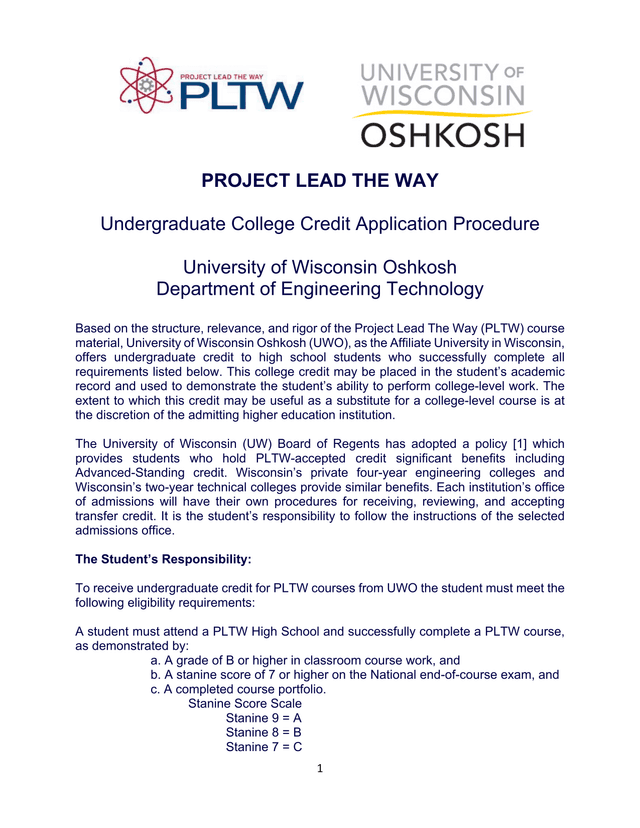 Undergraduate College Credit Application Procedure screenshot