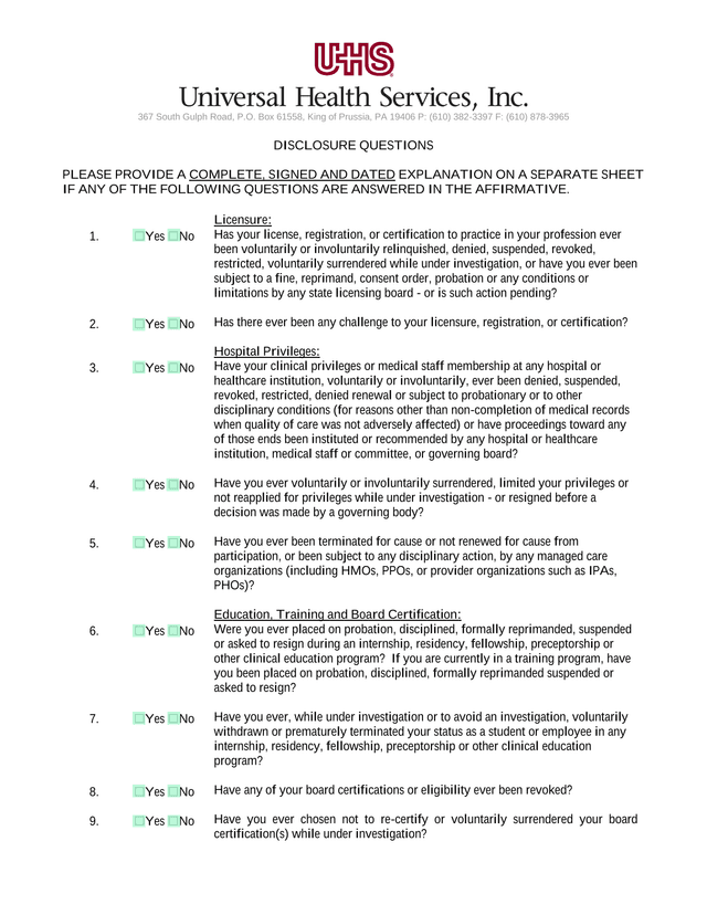 Disclosure Questions screenshot