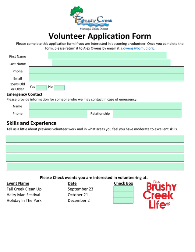 Volunteer Application Form screenshot