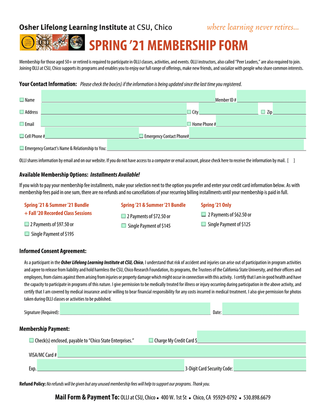 SPRING 21 MEMBERSHIP FORM screenshot