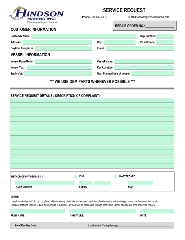 Service Request screenshot