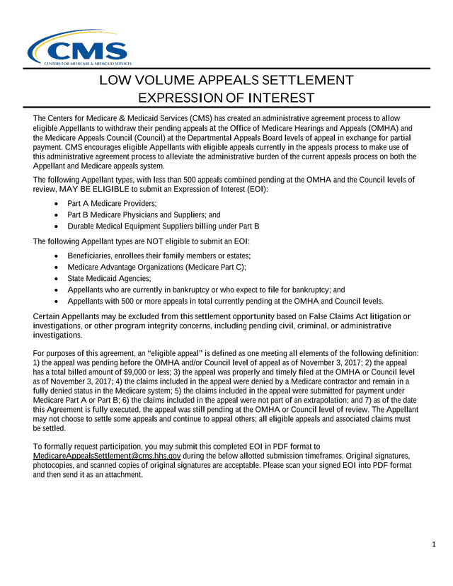 Low Volume Appeals Settlement Expression Of Interest screenshot