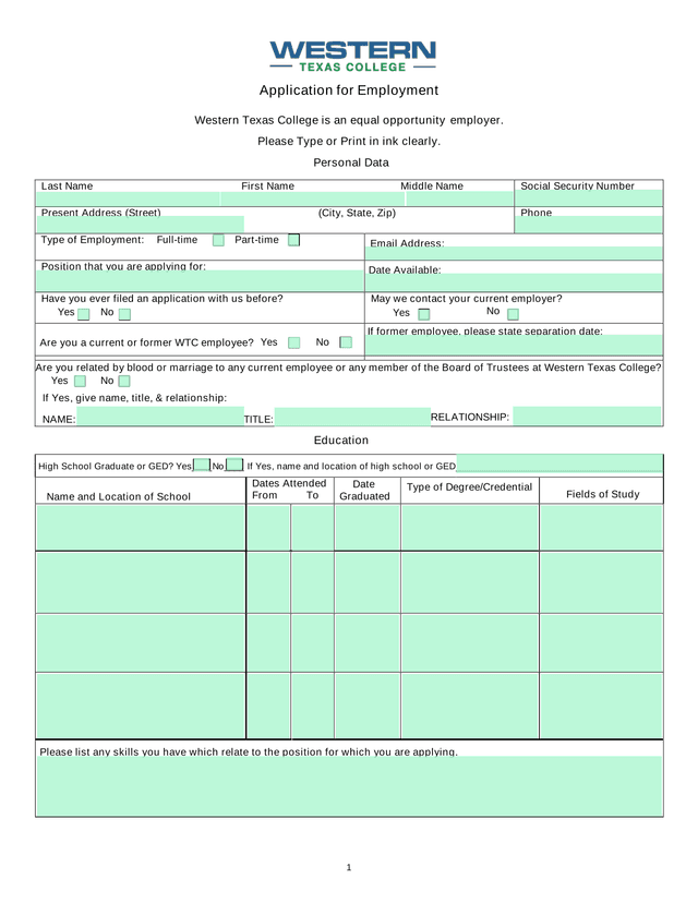 Application For Employment screenshot