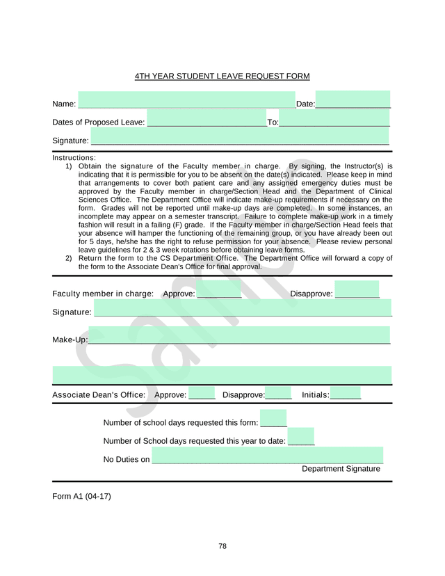 4TH YEAR STUDENT LEAVE REQUEST FORM screenshot