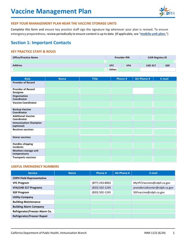 Vaccine Management Plan screenshot