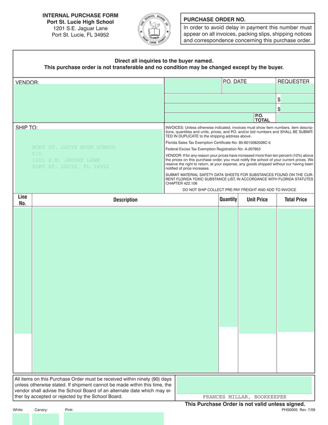 INTERNAL PURCHASE FORM screenshot