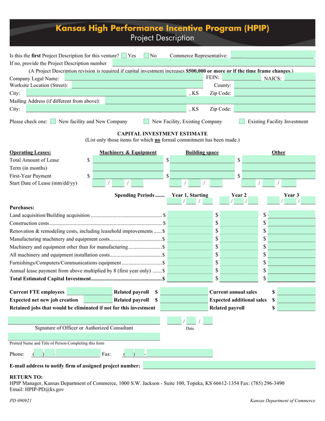 Project Description Form screenshot
