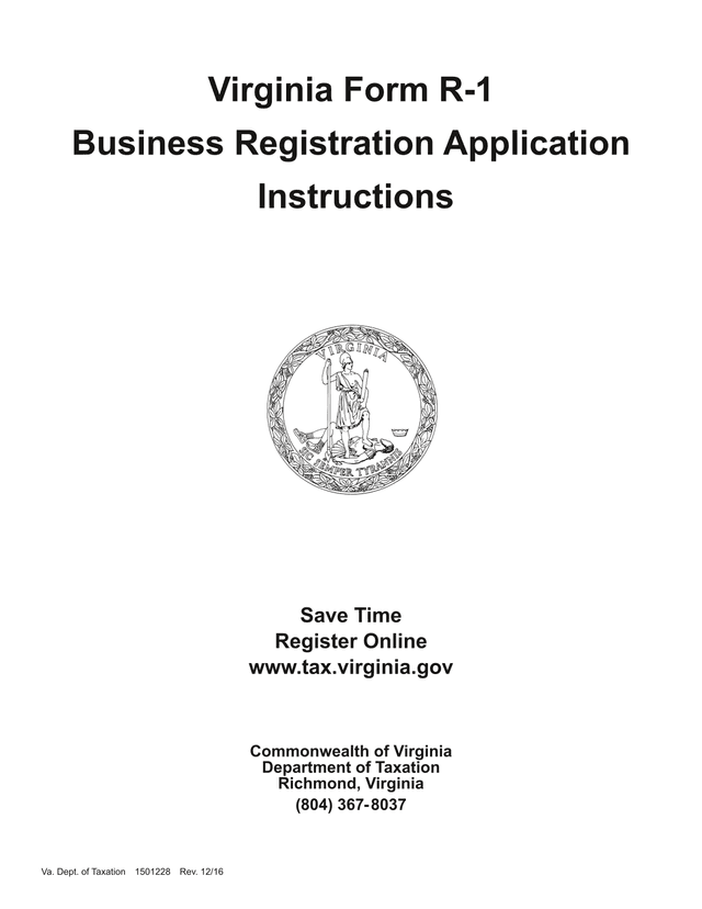 Virginia Form R 1 Business Registration Application screenshot