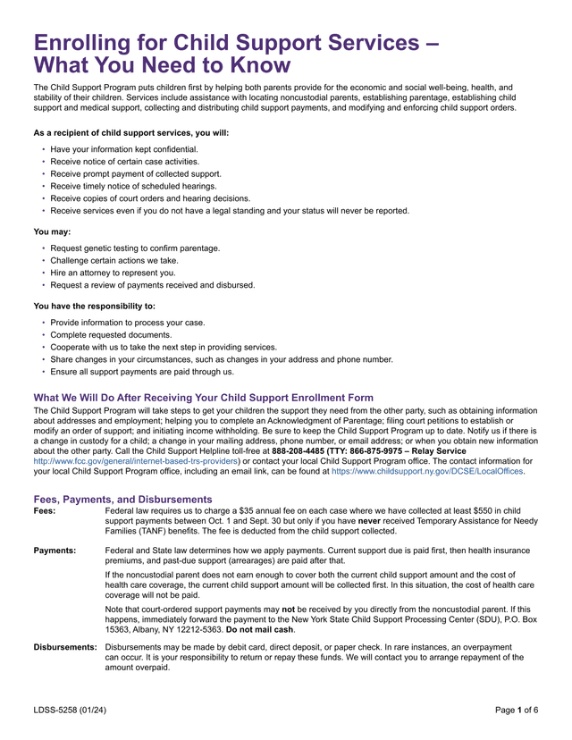 LDSS 5258 Enrolling For Child Support Services  What You Need To Know screenshot