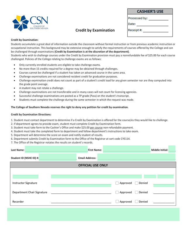 Credit By Examination screenshot