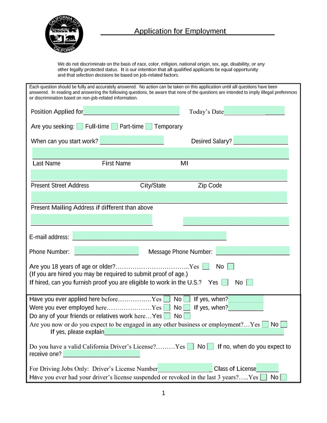 Application For Employment screenshot