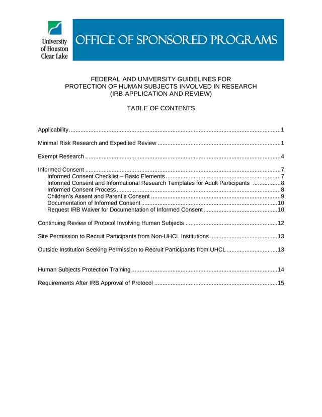 Federal And University Guidelines For Protection Of Human Subjects Involved In Research (IRB Applica screenshot