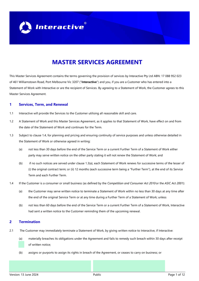 Master Services Agreement screenshot