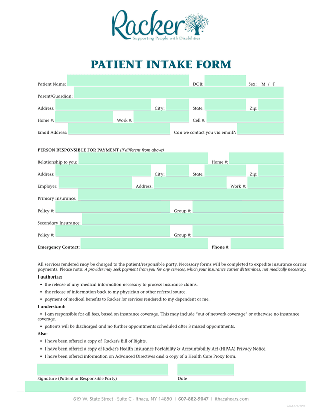 PATIENT INTAKE FORM screenshot