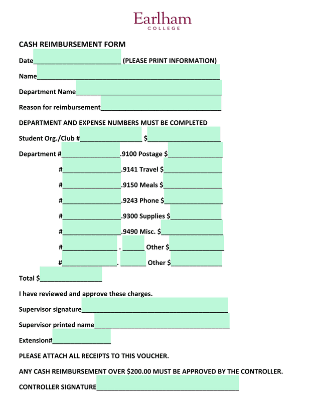 CASH REIMBURSEMENT FORM screenshot