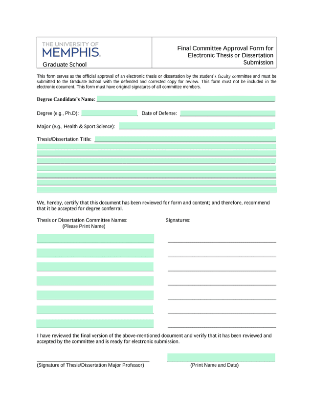 Graduate School Final Committee Approval Form For Electronic Thesis Or Dissertation Submission screenshot