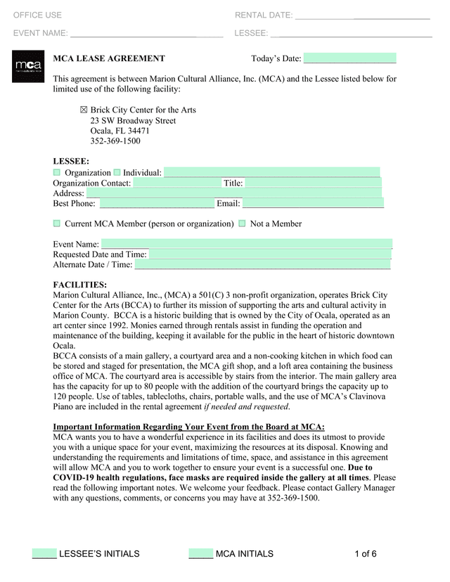 MCA Lease Agreement screenshot