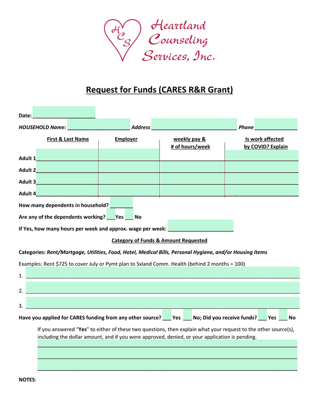 Request For Funds (CARES RR Grant) screenshot