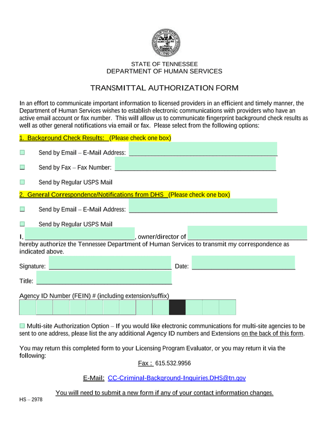 TRANSMITTAL AUTHORIZATION FORM screenshot