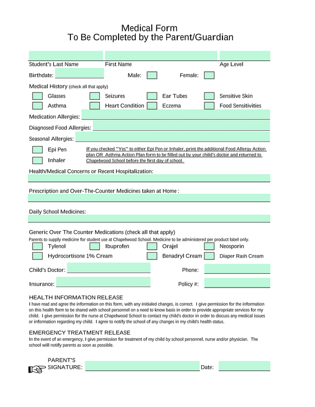Medical Form screenshot