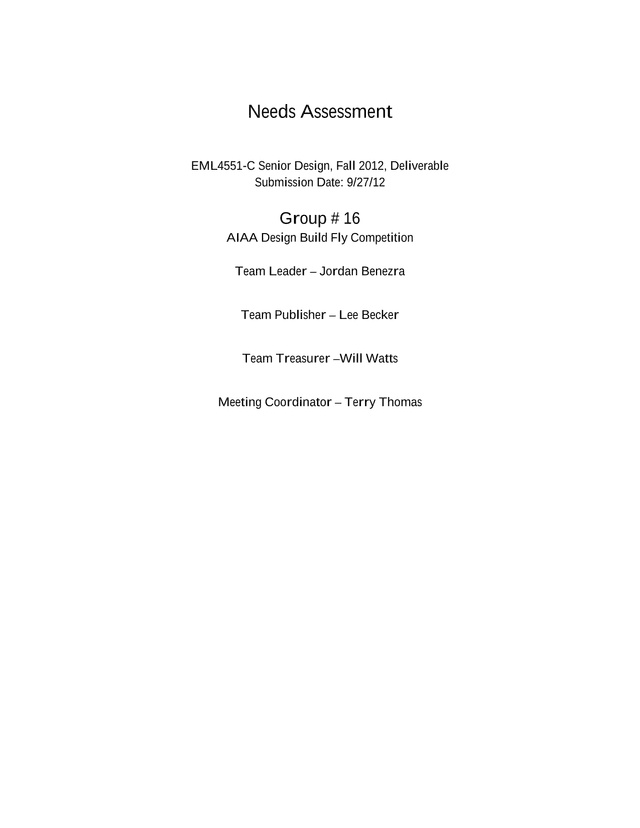Needs Assessment   AIAA Design Build Fly Competition screenshot