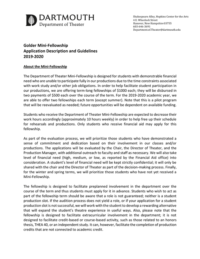 Golder Mini Fellowship Application Description And Guidelines screenshot