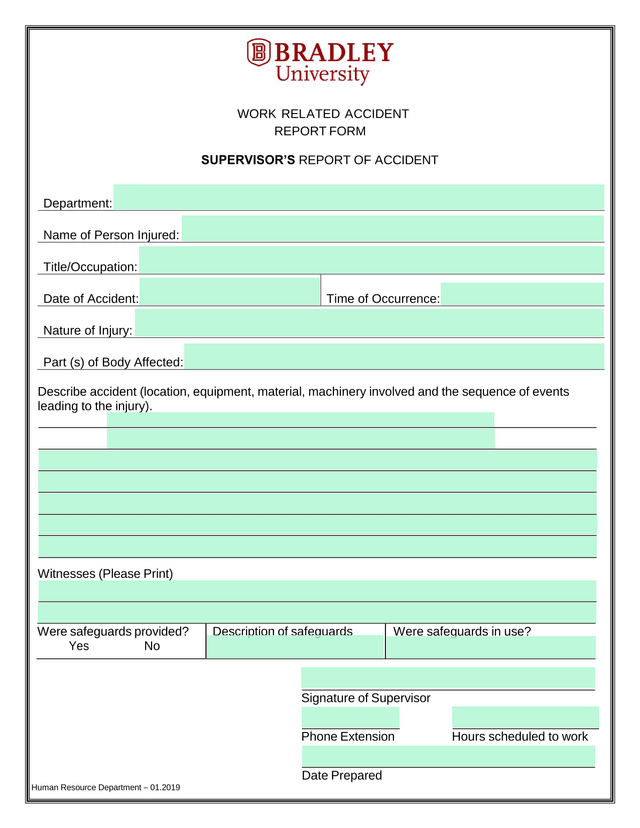 Work Related Accident Report Form screenshot