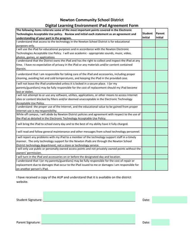 Electronic Technologies Acceptable Use Policy screenshot