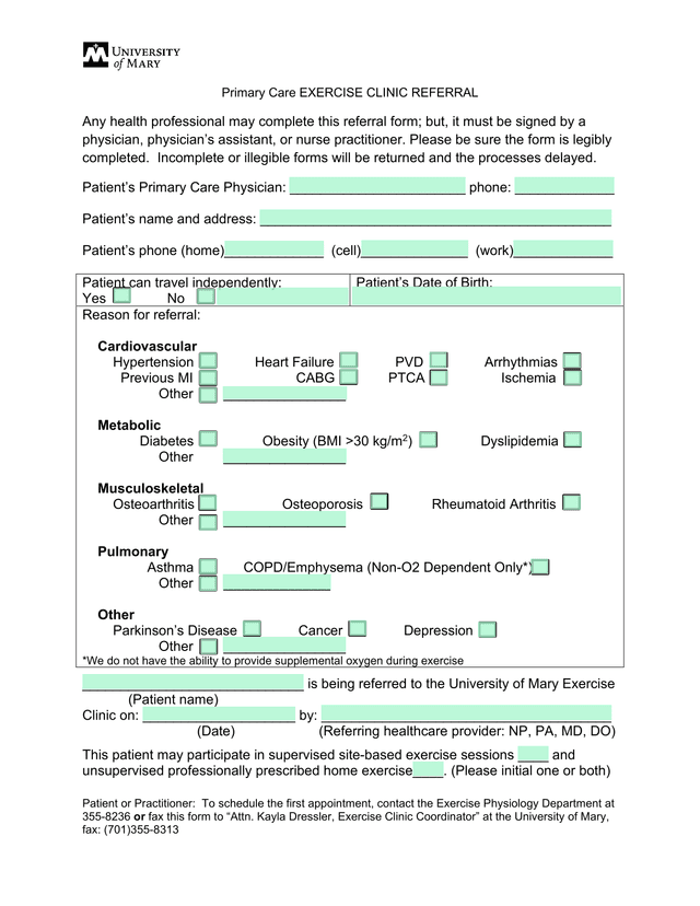 Primary Care EXERCISE CLINIC REFERRAL screenshot