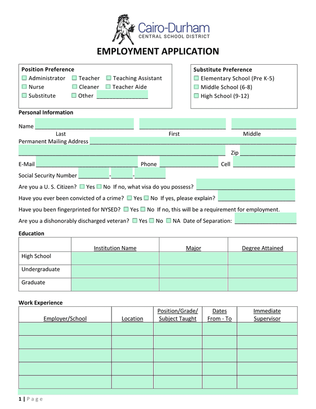 EMPLOYMENT APPLICATION screenshot